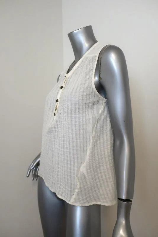 Current/Elliott Camila Trapez Tank Top Crème Crinkled Cotton Größe 1 Ärmelloses Oberteil