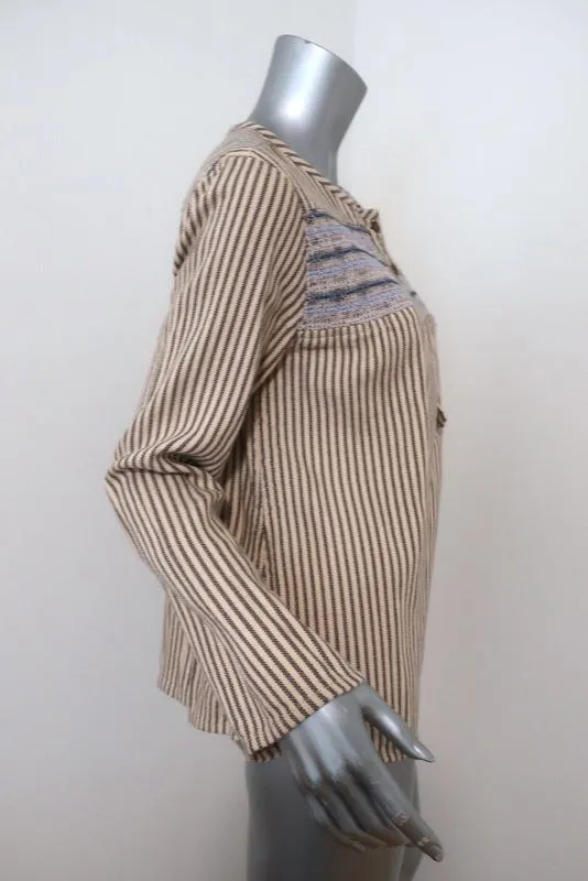Current/Elliott Retreat Henley Top Gelb/Grau Gestickt Gestreift Baumwolle Größe 1
