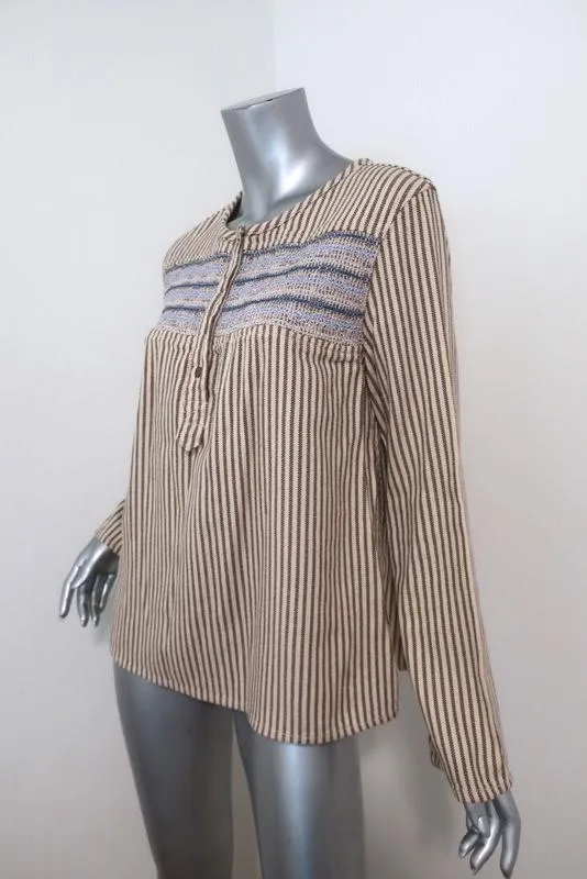 Current/Elliott Retreat Henley Top Gelb/Grau Gestickt Gestreift Baumwolle Größe 1