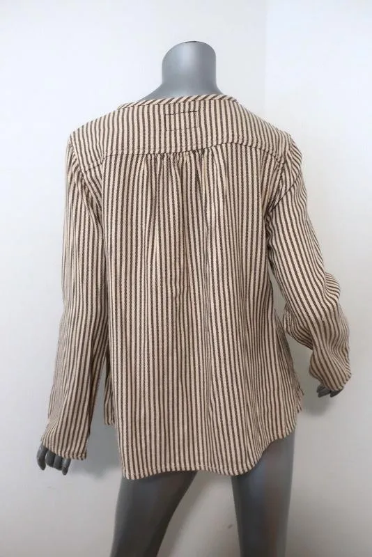 Current/Elliott Retreat Henley Top Gelb/Grau Gestickt Gestreift Baumwolle Größe 1