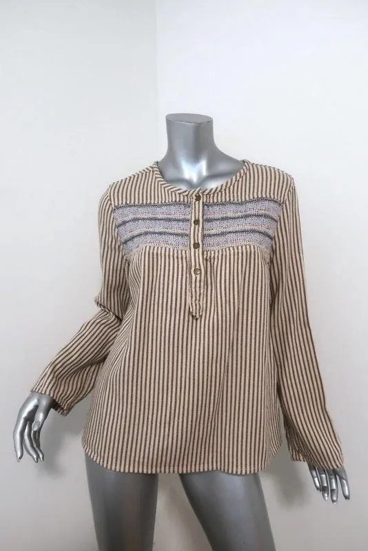 Current/Elliott Retreat Henley Top Gelb/Grau Gestickt Gestreift Baumwolle Größe 1