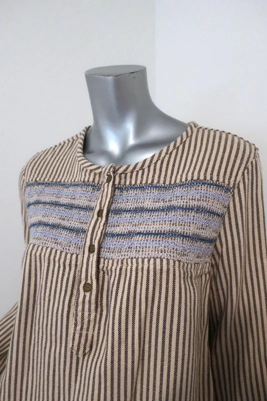 Current/Elliott Retreat Henley Top Gelb/Grau Gestickt Gestreift Baumwolle Größe 1