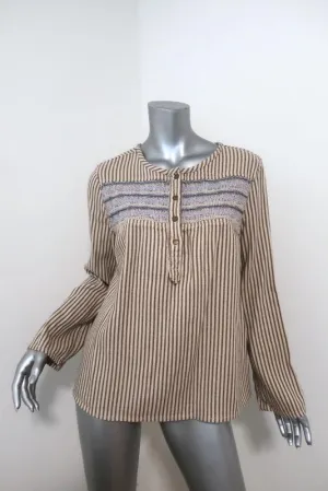 Current/Elliott Retreat Henley Top Gelb/Grau Gestickt Gestreift Baumwolle Größe 1