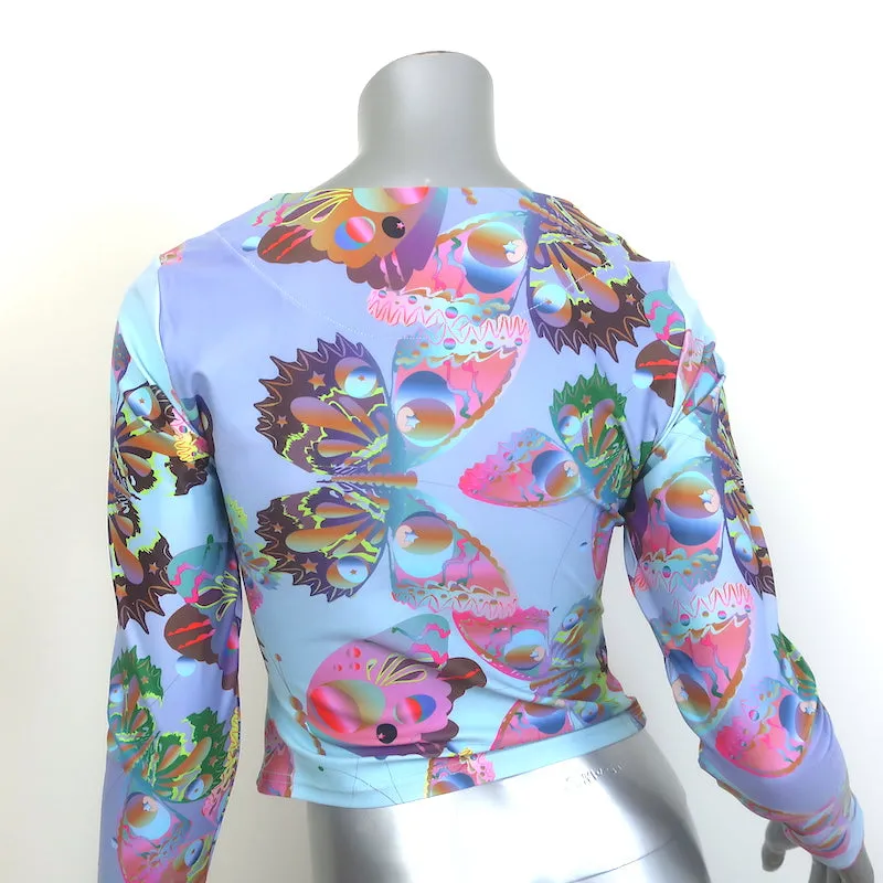 Cynthia Rowley Sonnengetränktes Rashguard Top Blauer Schmetterlingsdruck Größe M