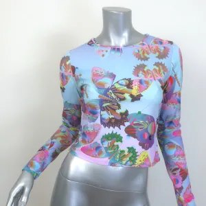 Cynthia Rowley Sonnengetränktes Rashguard Top Blauer Schmetterlingsdruck Größe M