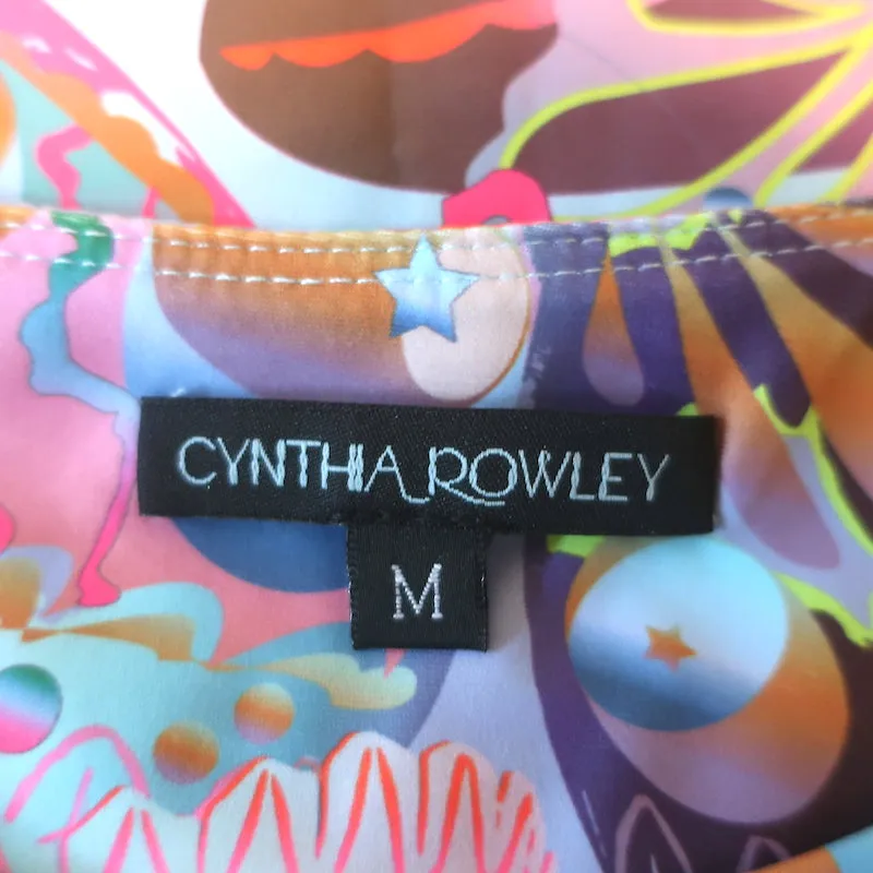 Cynthia Rowley Sonnengetränktes Rashguard Top Blauer Schmetterlingsdruck Größe M