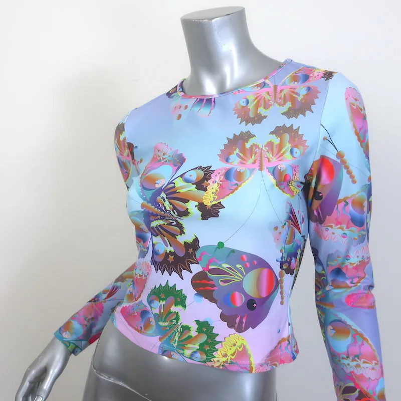 Cynthia Rowley Sonnengetränktes Rashguard Top Blauer Schmetterlingsdruck Größe M