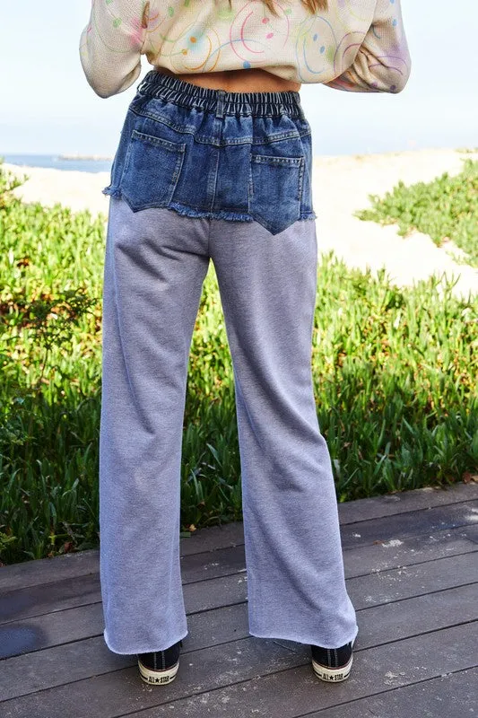 Davi & Dani Raw Hem Denim Patchwork Weitbeinige Hose