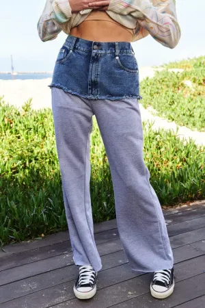 Davi & Dani Raw Hem Denim Patchwork Weitbeinige Hose