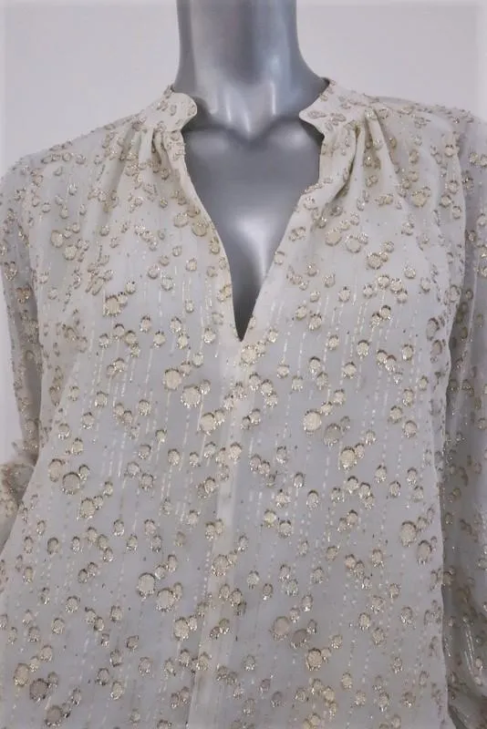 Derek Lam 10 Crosby Bluse Creme/Gold Metallic Fil Coupe Größe 2 Ärmel mit Bindeband