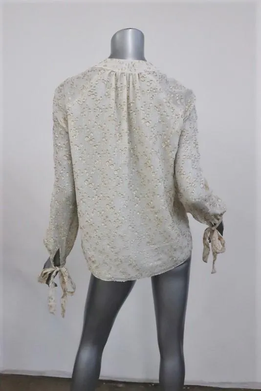 Derek Lam 10 Crosby Bluse Creme/Gold Metallic Fil Coupe Größe 2 Ärmel mit Bindeband