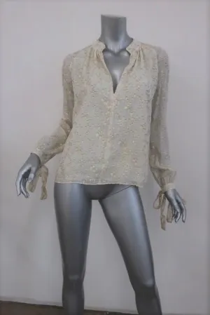 Derek Lam 10 Crosby Bluse Creme/Gold Metallic Fil Coupe Größe 2 Ärmel mit Bindeband