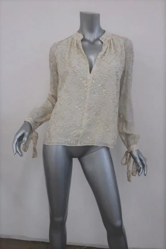 Derek Lam 10 Crosby Bluse Creme/Gold Metallic Fil Coupe Größe 2 Ärmel mit Bindeband