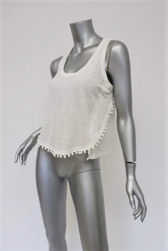 Derek Lam 10 Crosby Pom Pom Tanktop Weiß Leinen-Jersey Größe XS