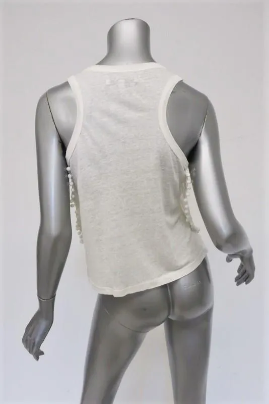 Derek Lam 10 Crosby Pom Pom Tanktop Weiß Leinen-Jersey Größe XS