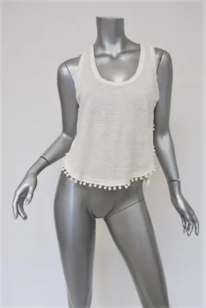Derek Lam 10 Crosby Pom Pom Tanktop Weiß Leinen-Jersey Größe XS