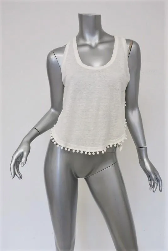 Derek Lam 10 Crosby Pom Pom Tanktop Weiß Leinen-Jersey Größe XS