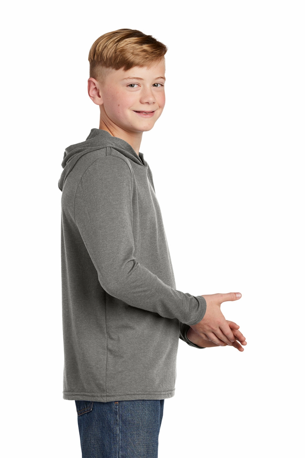 District Youth Perfect Long Sleeve Hooded T-Shirt Hoodie - Grey Frost