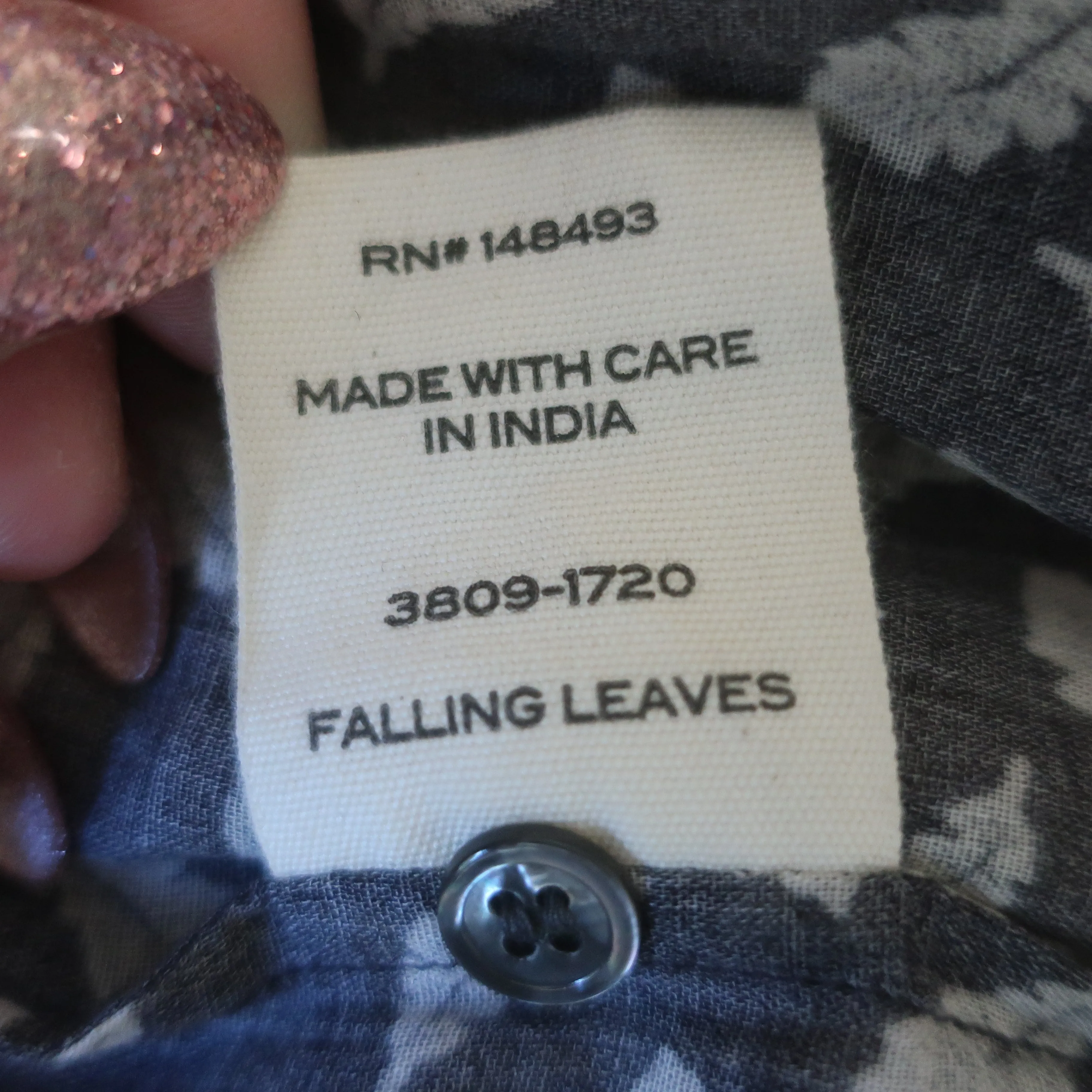 Doen Norma Bluse mit Krawattenverschluss Kohleblatt-Print Voile Größe Mittel Langarm Oberteil