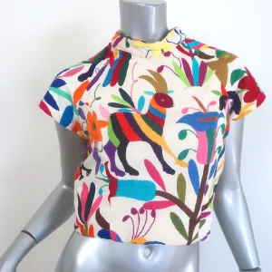 Draco Besticktes Crop Top mit Rückenaussatz in Creme/Mehrfarbig Größe M