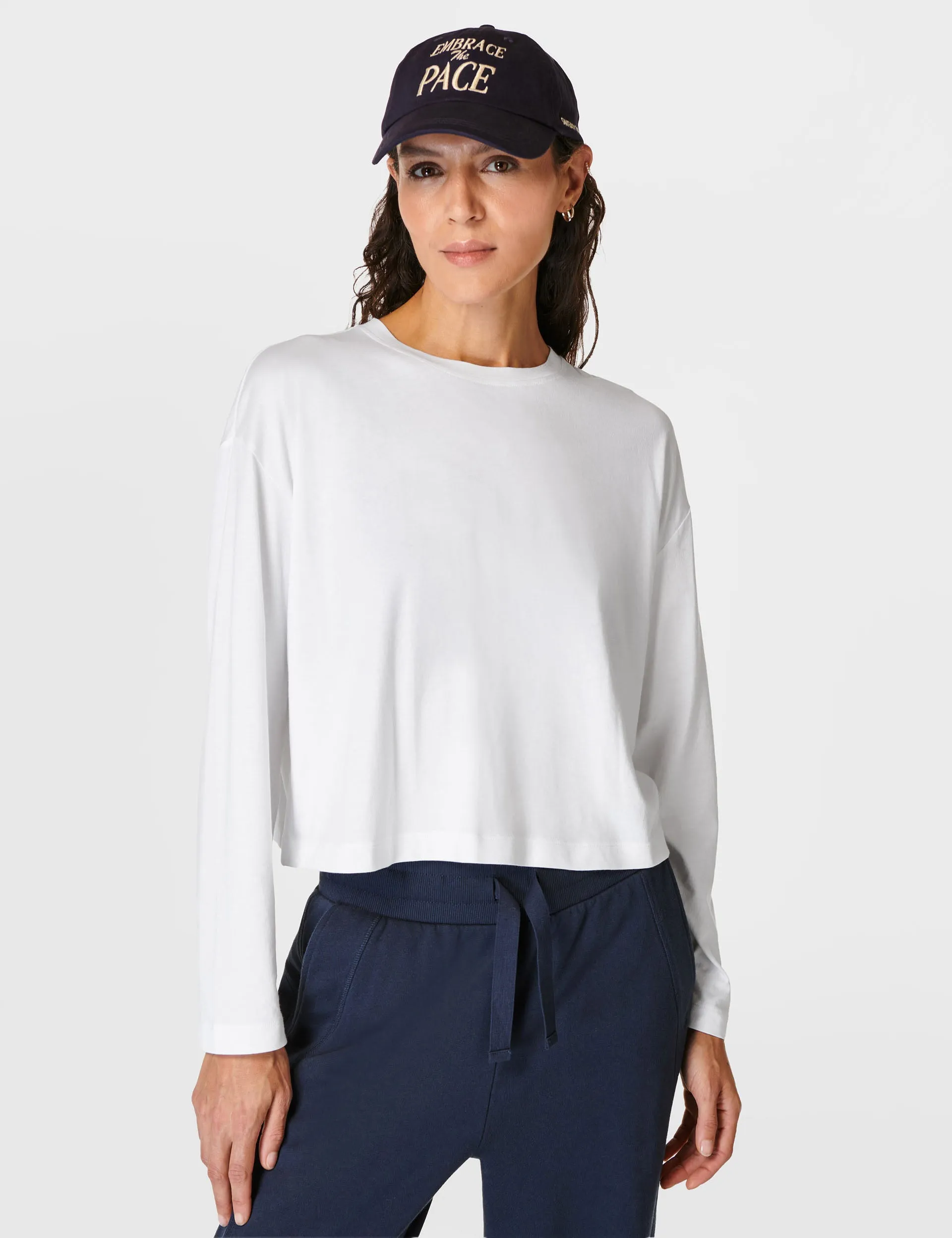 Essential Crop Langarm T-Shirt - Weiß