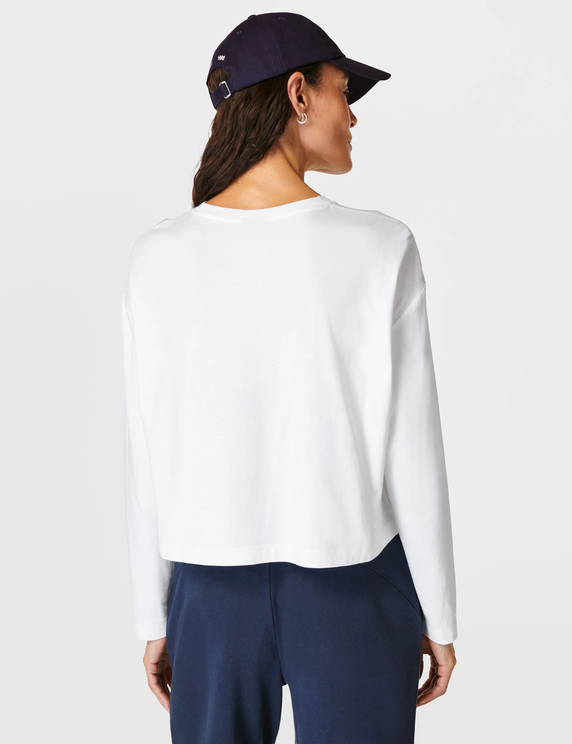 Essential Crop Langarm T-Shirt - Weiß