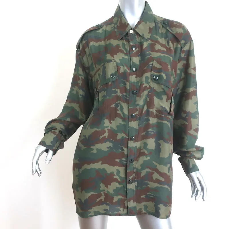 Faith Connexion Camouflage-Druck Shirt Armee Grün Größe Mittel Langarm Bluse