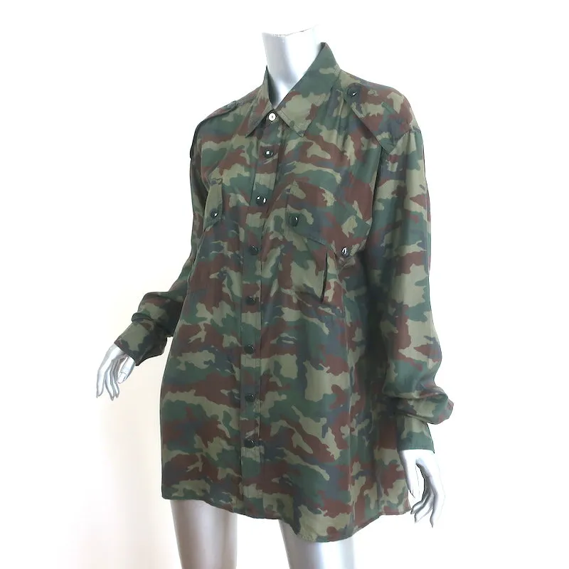 Faith Connexion Camouflage-Druck Shirt Armee Grün Größe Mittel Langarm Bluse