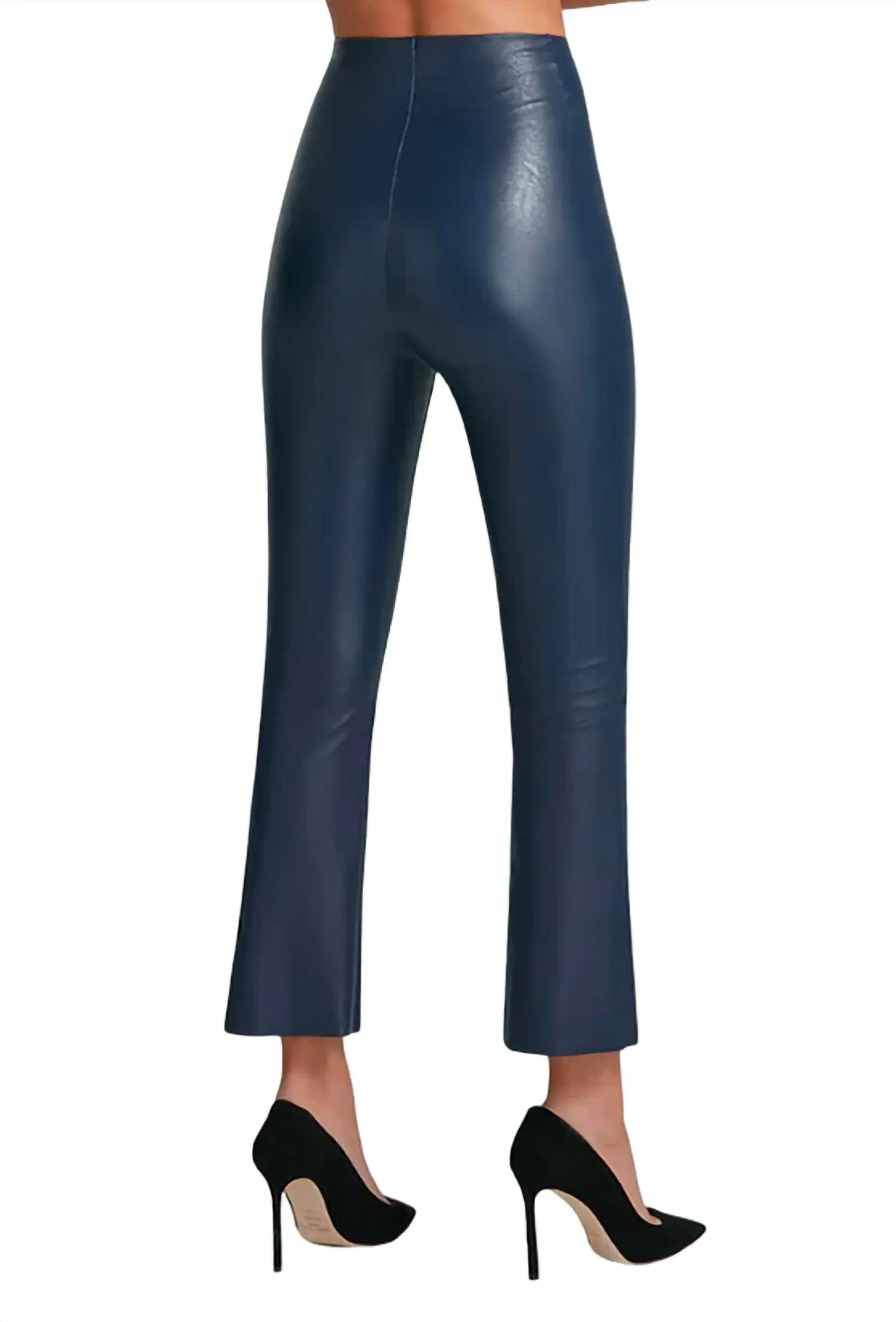 Kunstleder-Cropflare-Legging in Marineblau