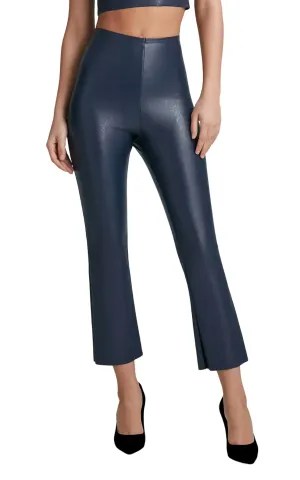 Kunstleder-Cropflare-Legging in Marineblau