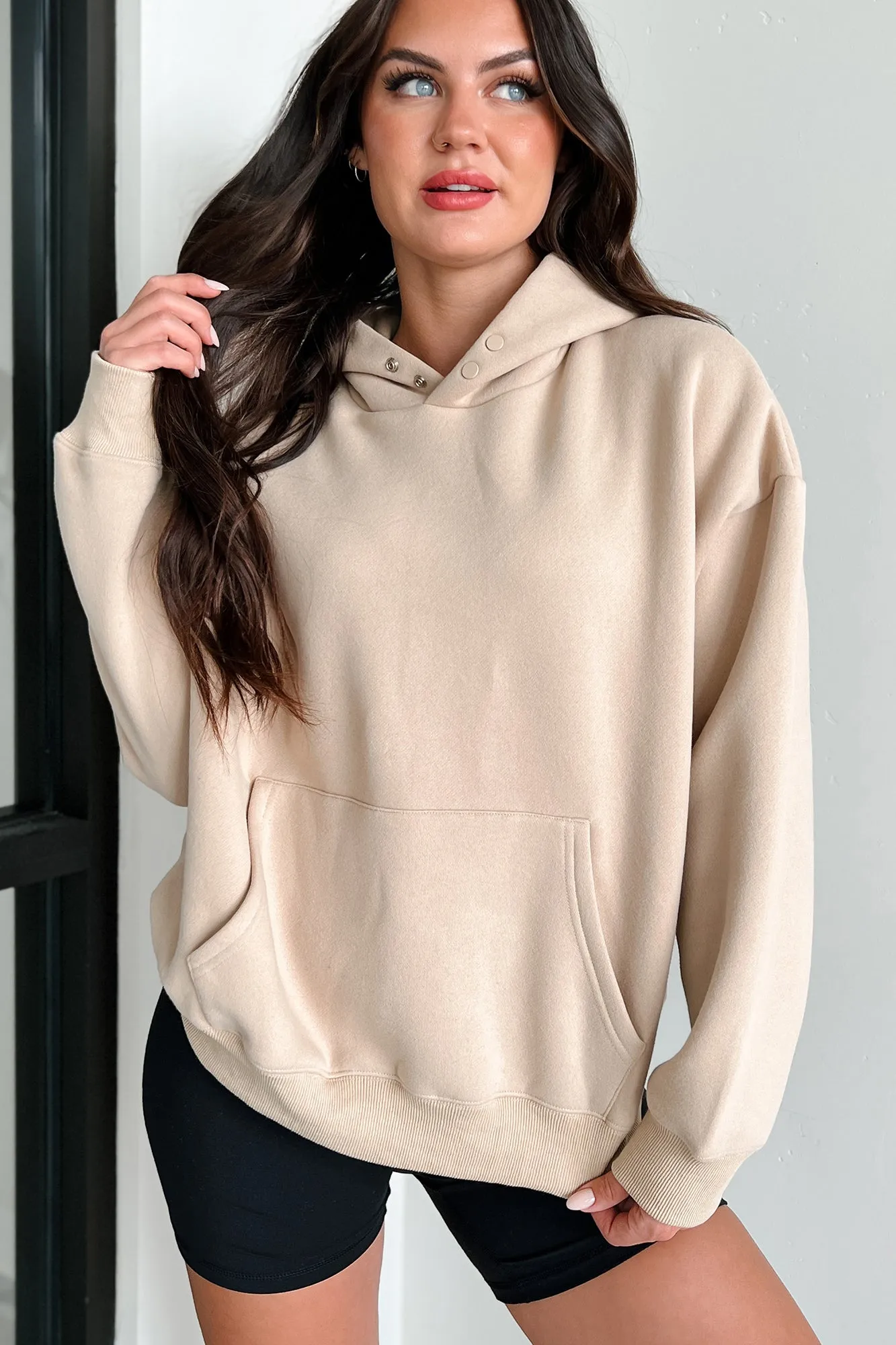 Gemütlicher Kapuzenpullover mit Druckknöpfen (Taubenblau)