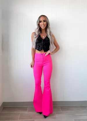 Ausgestellte Schlaghosen - Neon Pink