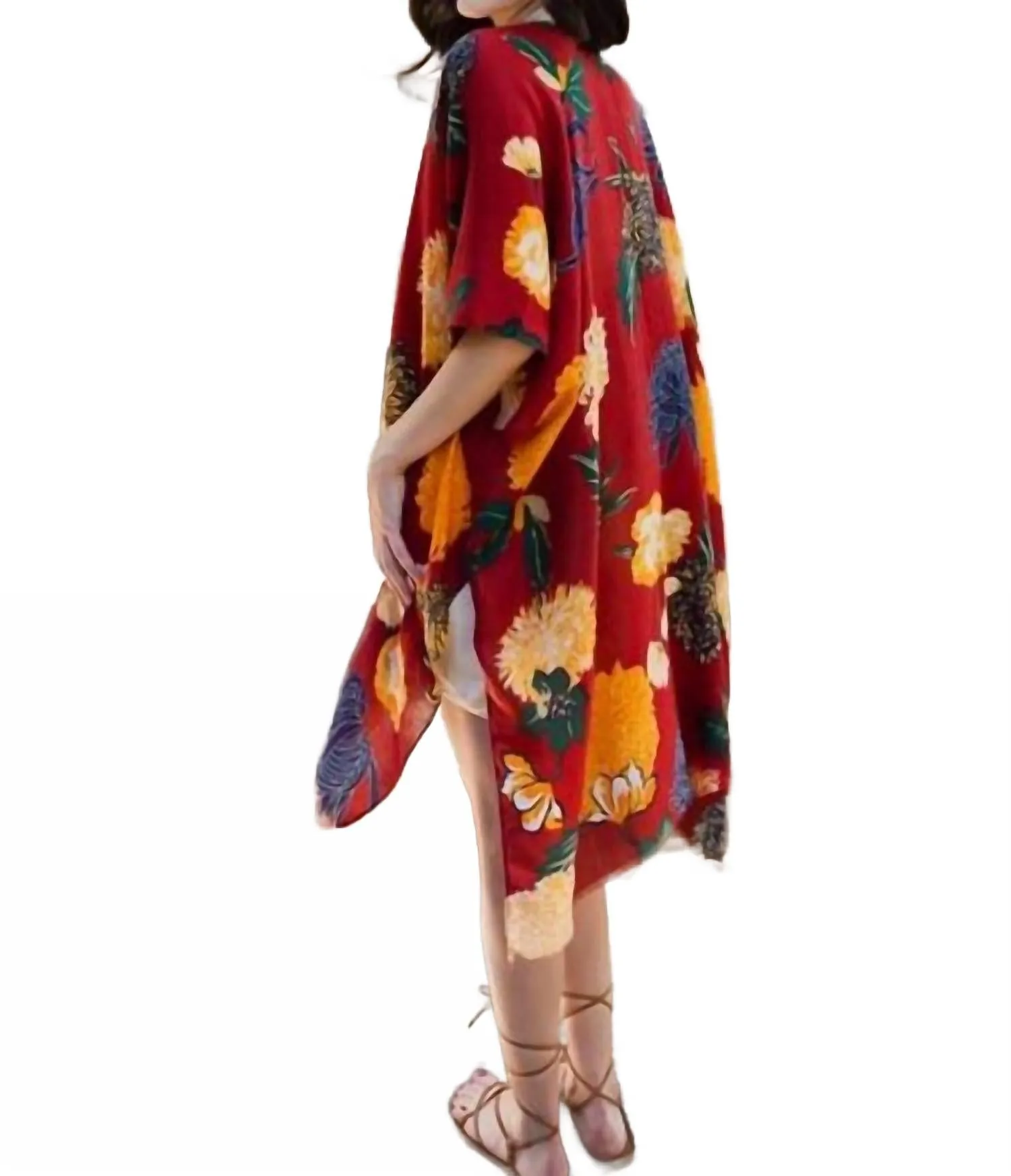 Blumenmuster Boho Festival Überwurf-Kimono in Karmesinrot