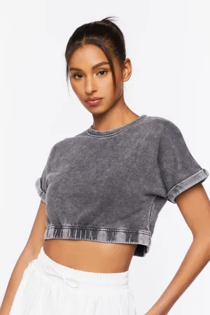 Forever 21 Damen Active French Terry Cropped T-Shirt Anthrazit Forever 21