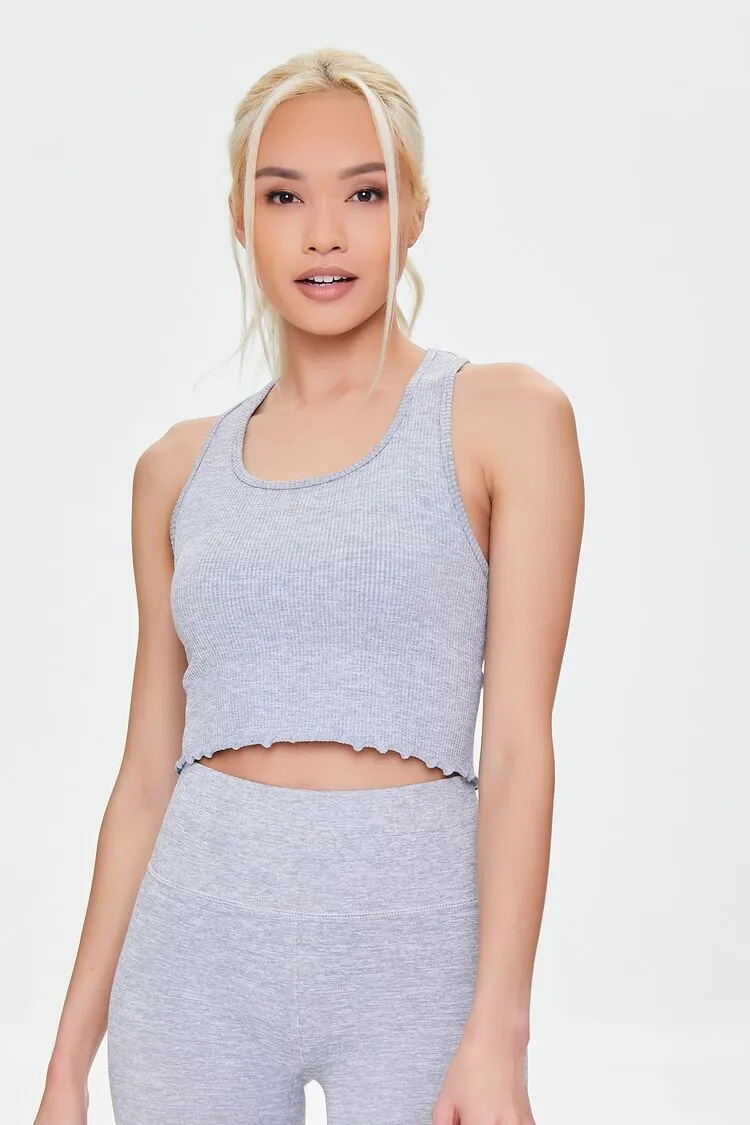 Forever 21 Damen Active Nahtloser Rüschenrand Crop Top Meliertes Grau Forever 21