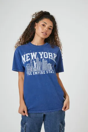 Forever 21 Damen Strass New York Grafik T-Shirt Blau/Weiß Forever 21