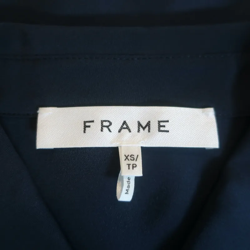 FRAME Rüschen-Hemd Marineblau Seide Größe XS Kurzarmbluse