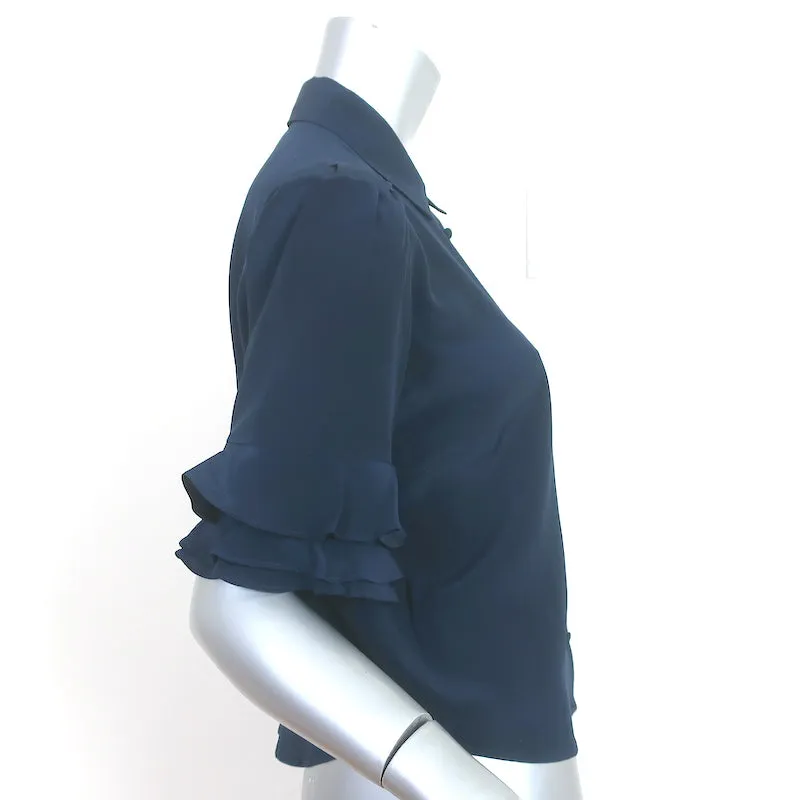 FRAME Rüschen-Hemd Marineblau Seide Größe XS Kurzarmbluse