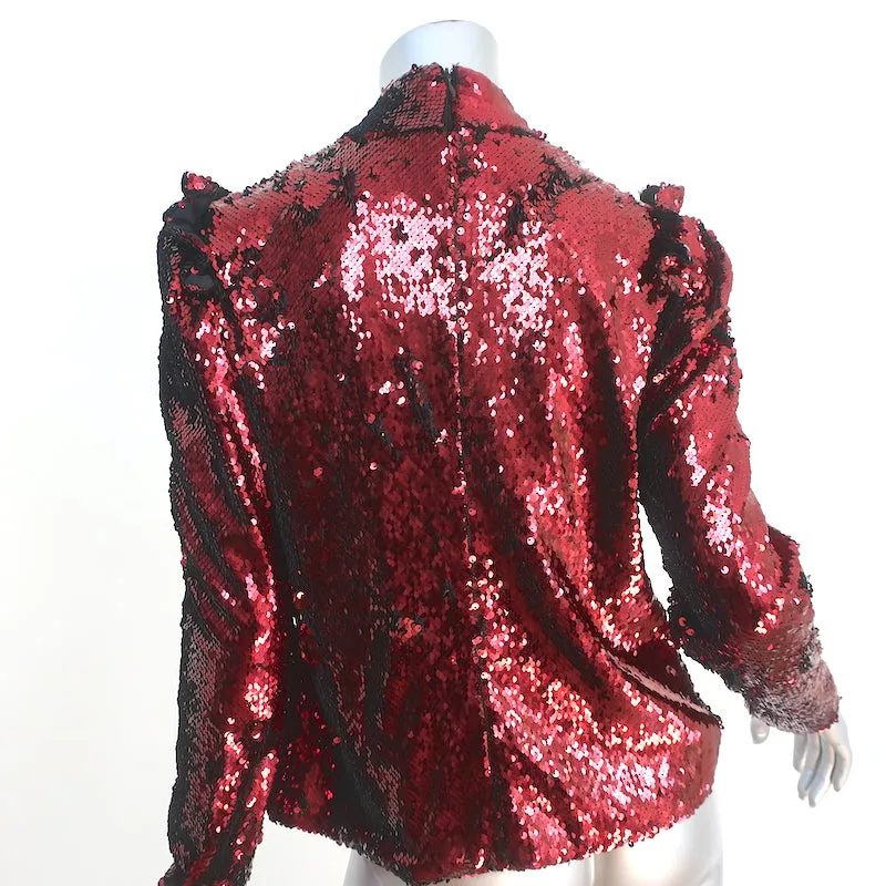 G. Label Goop Charlotte Pailletten Top Rot Größe 8 Rüschen-Schulterbluse