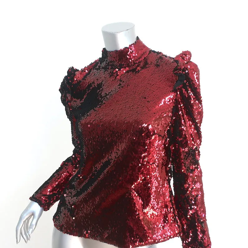 G. Label Goop Charlotte Pailletten Top Rot Größe 8 Rüschen-Schulterbluse