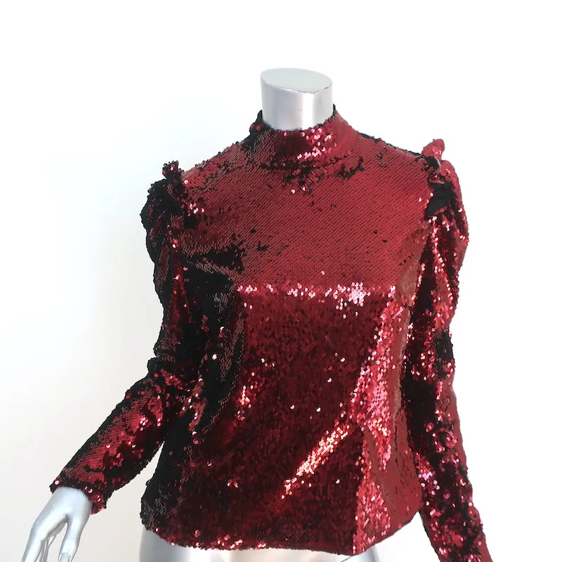 G. Label Goop Charlotte Pailletten Top Rot Größe 8 Rüschen-Schulterbluse