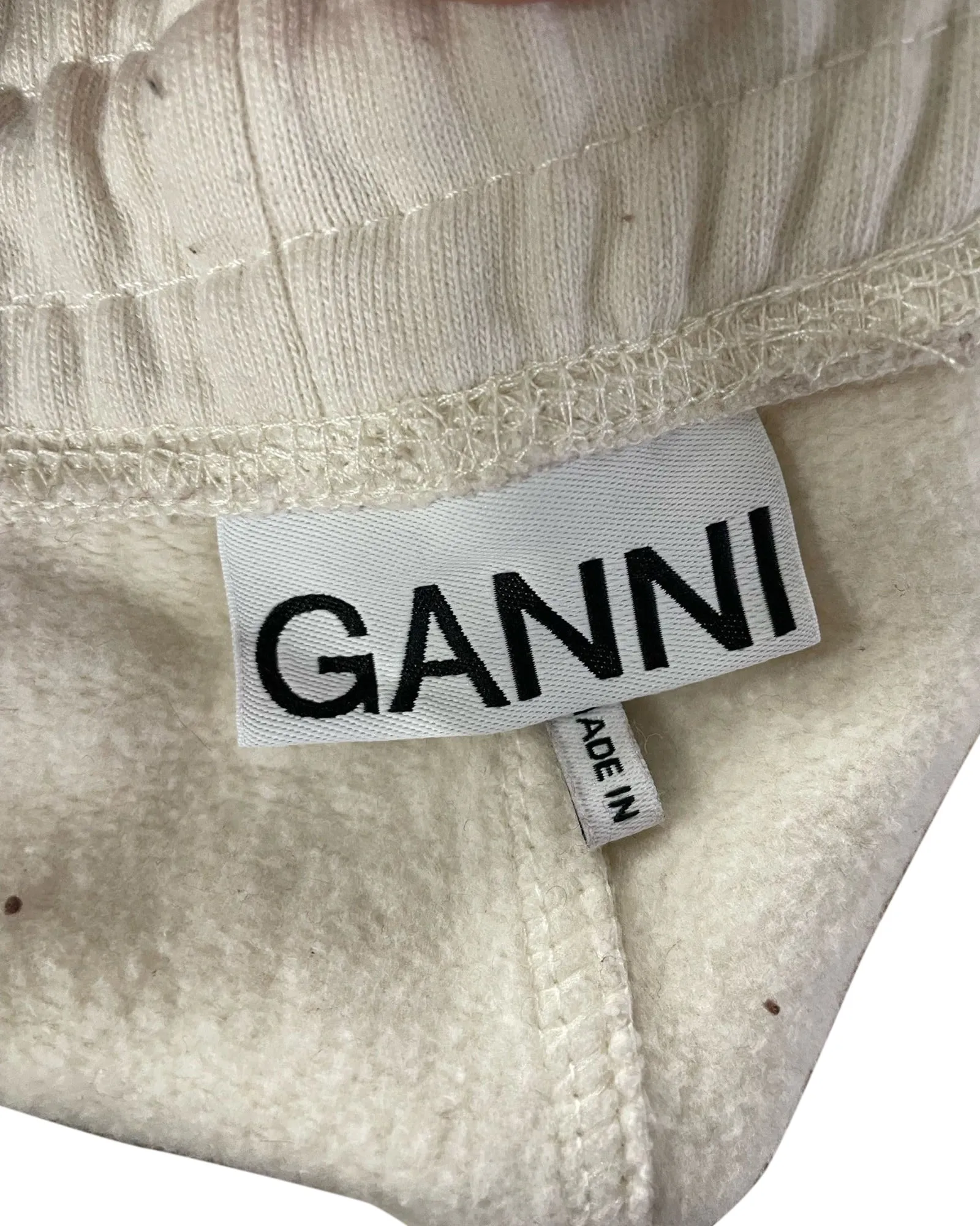 Ganni Software Block Isoli Streifenhose in Creme aus Bio-Baumwollmix