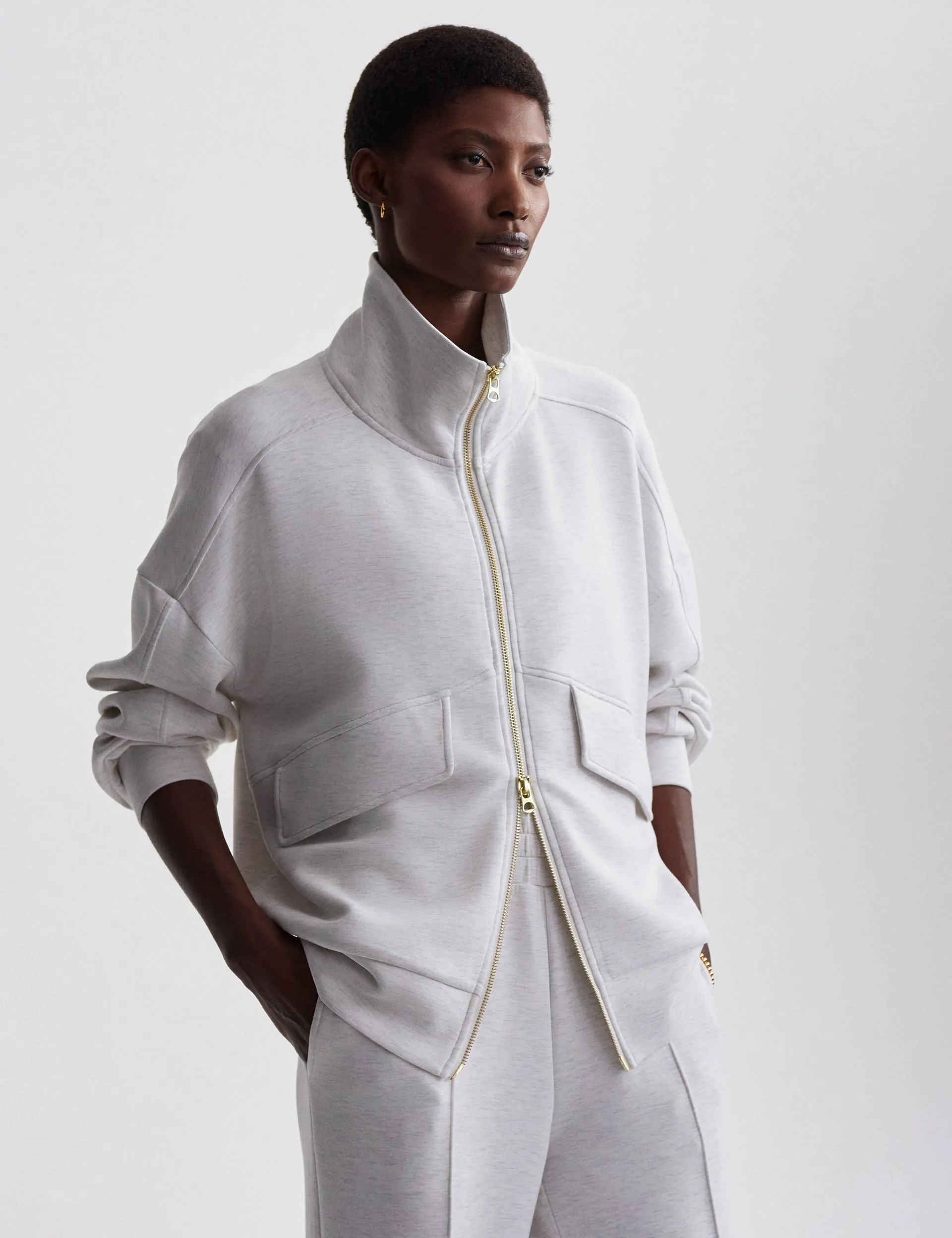 Garcia Zip-Through Sweat - Elfenbein Marl