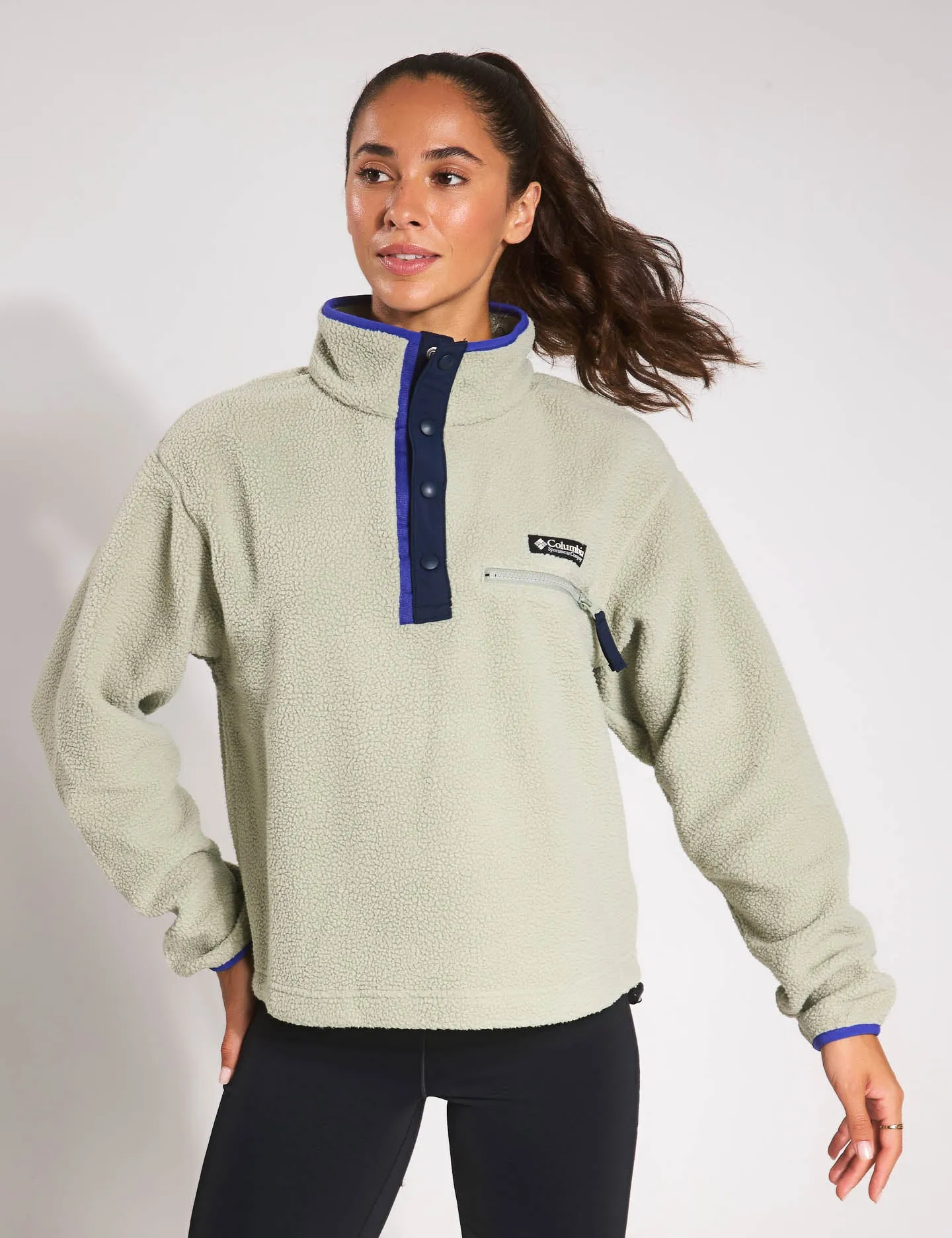 Helvetia II Cropped Sherpa Halb-Snap Fleece - Safari