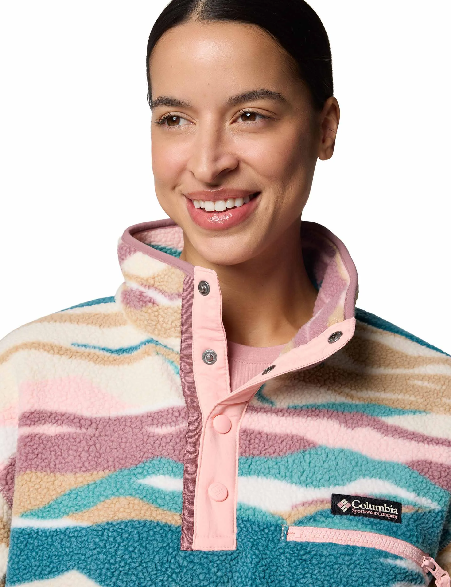 Helvetia II Cropped Sherpa Halb-Snap-Print Fleece - Flussblau Rogue Valley