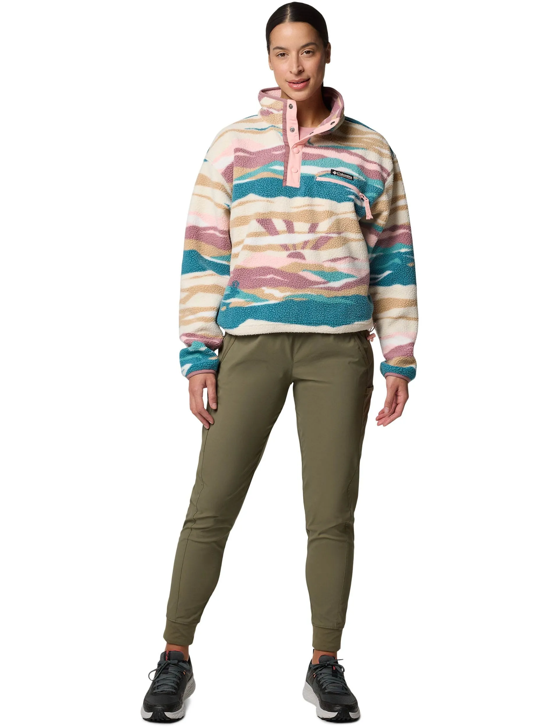 Helvetia II Cropped Sherpa Halb-Snap-Print Fleece - Flussblau Rogue Valley
