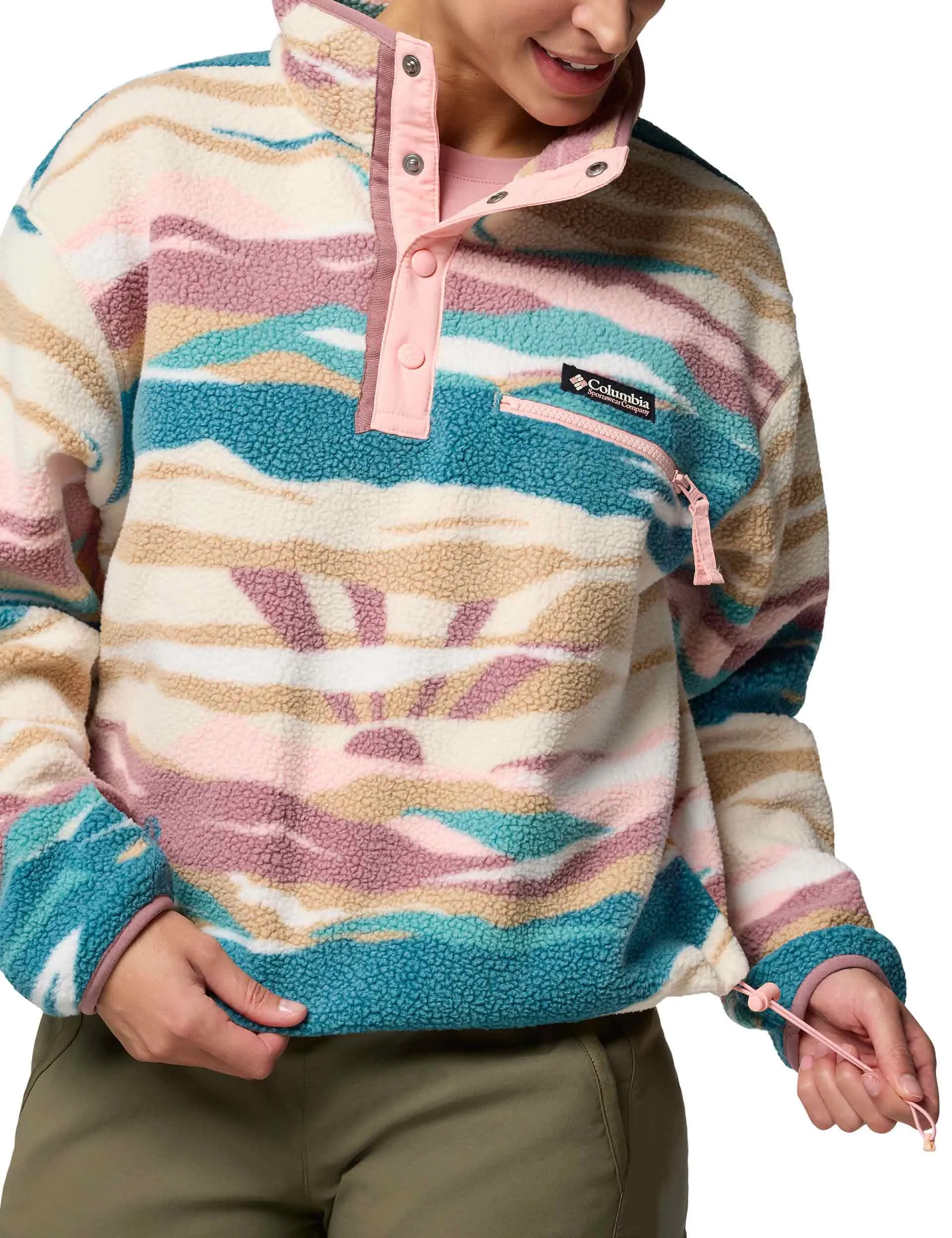 Helvetia II Cropped Sherpa Halb-Snap-Print Fleece - Flussblau Rogue Valley