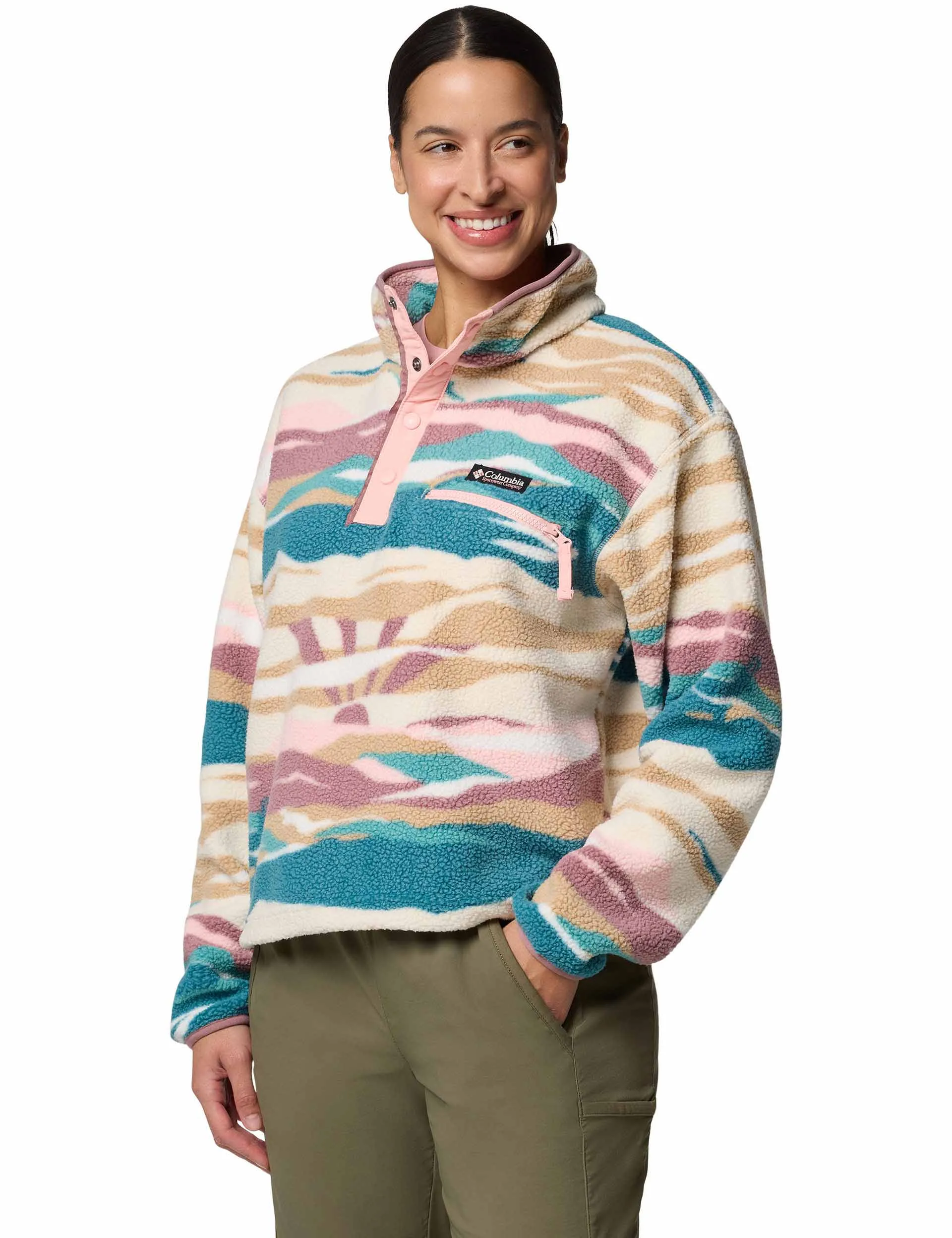 Helvetia II Cropped Sherpa Halb-Snap-Print Fleece - Flussblau Rogue Valley