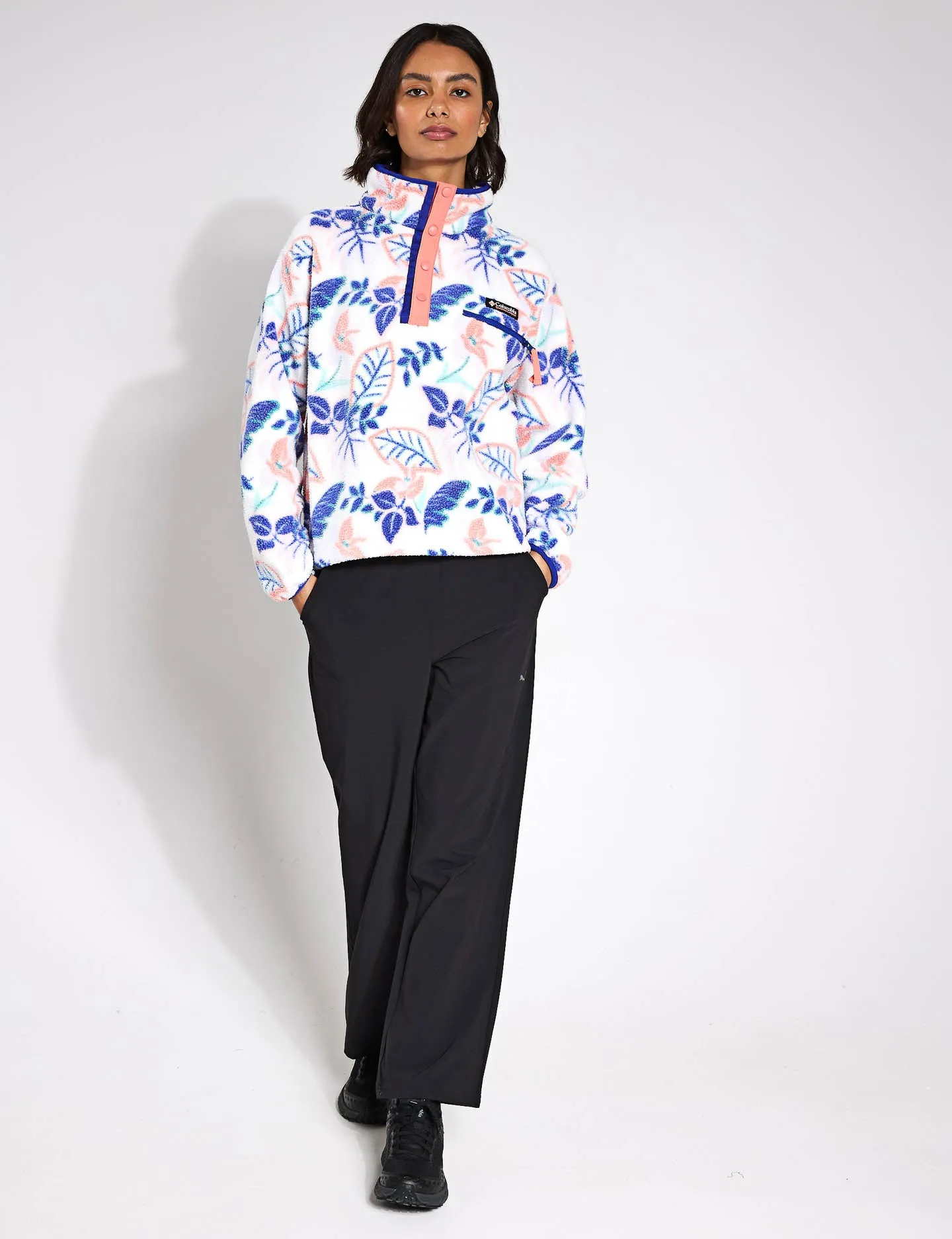 Helvetia II Cropped Sherpa Halb-Snap-Print Fleece - Pastellfarbenes Meersalz Multi