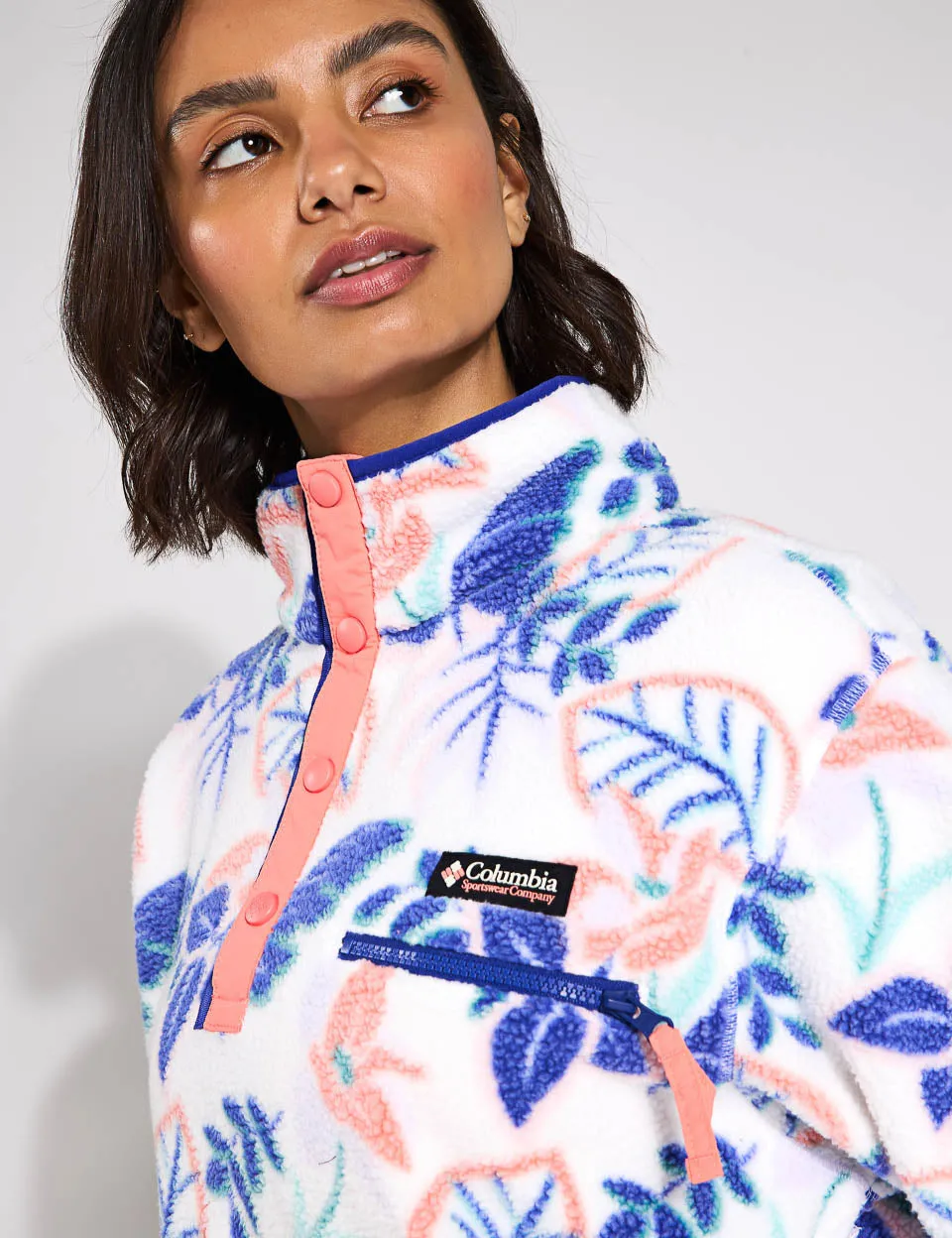 Helvetia II Cropped Sherpa Halb-Snap-Print Fleece - Pastellfarbenes Meersalz Multi